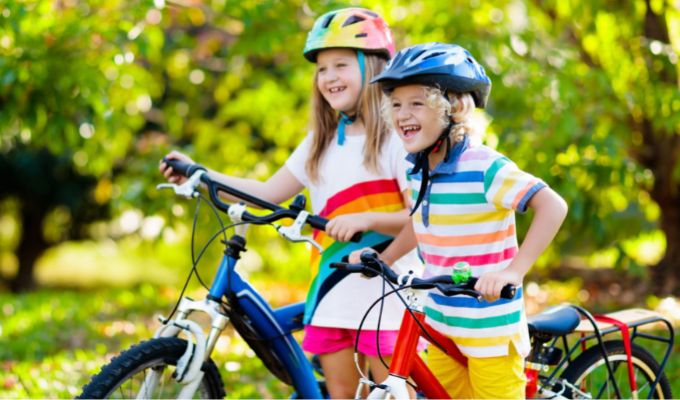 children learning bikeability in primary
